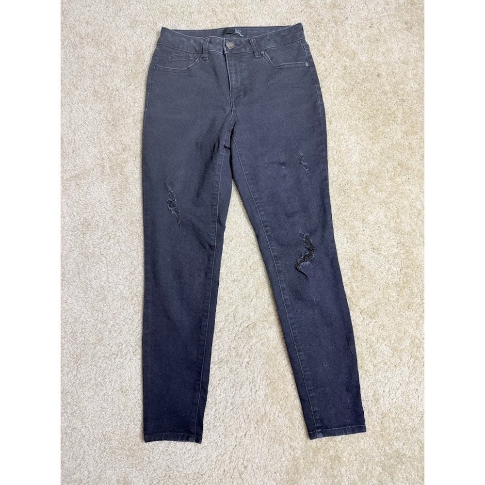 1822 Denim Distressed Skinny Jeans Womens 6 Black Stretch Ripped Denim Pants
